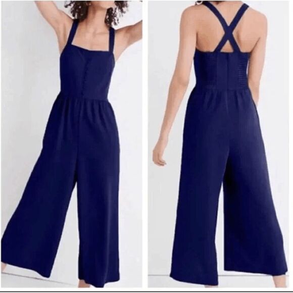Madewell Pants - Madewell wide leg button up jumpsuit 10T 10 tall navy blue